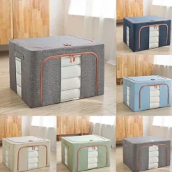 Large Window Quilt Storage Box, Clothes Storage Box, Cotton Linen Finishing Box, Folding Steel Frame Storage Box, Thickened Closet Storage Box
