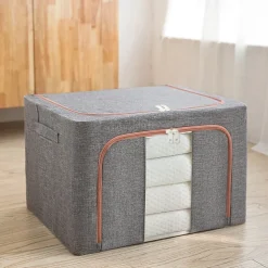Large Window Quilt Storage Box, Clothes Storage Box, Cotton Linen Finishing Box, Folding Steel Frame Storage Box, Thickened Closet Storage Box