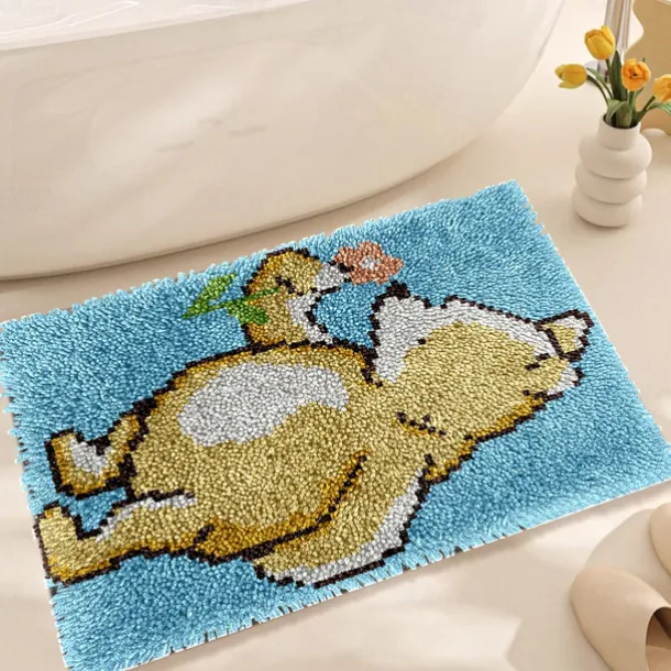 Latch Hook Kit DIY Bathroom Rug Craft Kit Crochet Yarn Pillow Kit for Beginners Handcraft Printed Mats Embroidery Set for Adults Mother's Day Gifts