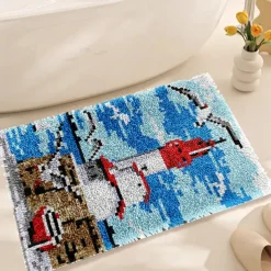 Latch Hook Kit DIY Bathroom Rug Craft Kit Crochet Yarn Pillow Kit for Beginners Handcraft Printed Mats Embroidery Set for Adults Mother's Day Gifts