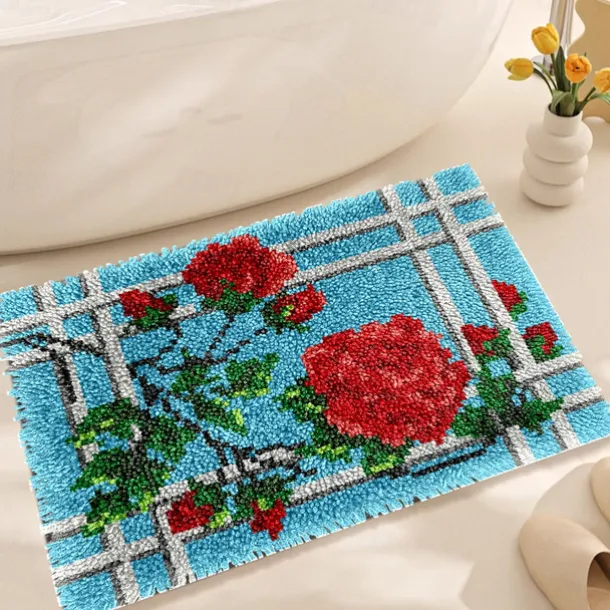 Latch Hook Kit DIY Bathroom Rug Craft Kit Crochet Yarn Pillow Kit for Beginners Handcraft Printed Mats Embroidery Set for Adults Mother's Day Gifts