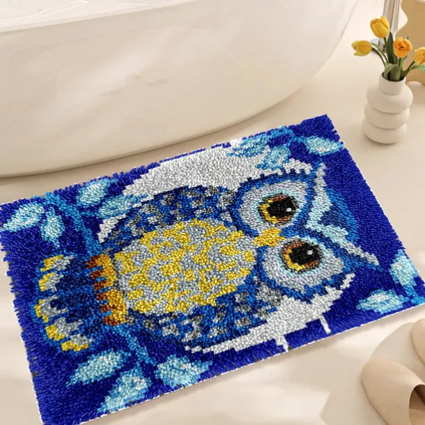 Latch Hook Kit DIY Bathroom Rug Craft Kit Crochet Yarn Pillow Kit for Beginners Handcraft Printed Mats Embroidery Set for Adults Mother's Day Gifts