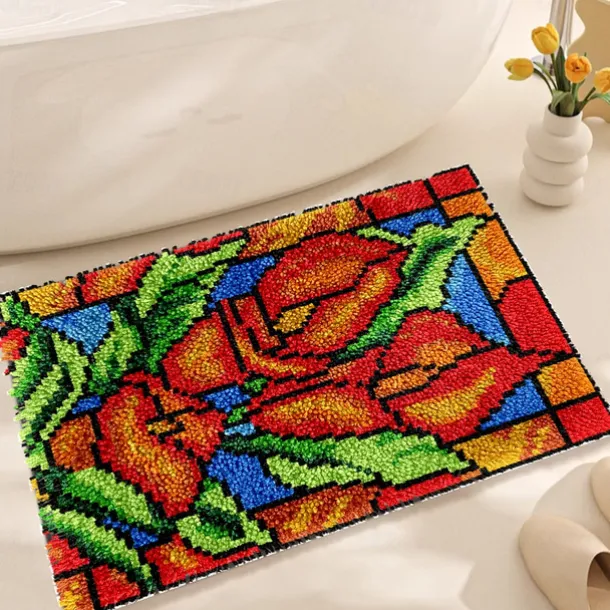 Latch Hook Kit DIY Bathroom Rug Craft Kit Crochet Yarn Pillow Kit for Beginners Handcraft Printed Mats Embroidery Set for Adults Mother's Day Gifts