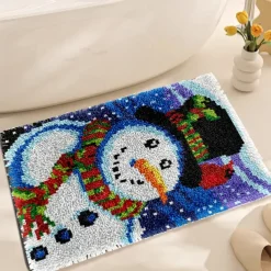 Latch Hook Kit DIY Bathroom Rug Craft Kit Crochet Yarn Pillow Kit for Beginners Handcraft Printed Mats Embroidery Set for Adults Mother's Day Gifts