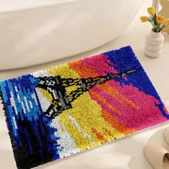 Latch Hook Kit DIY Bathroom Rug Craft Kit Crochet Yarn Pillow Kit for Beginners Handcraft Printed Mats Embroidery Set for Adults Mother's Day Gifts