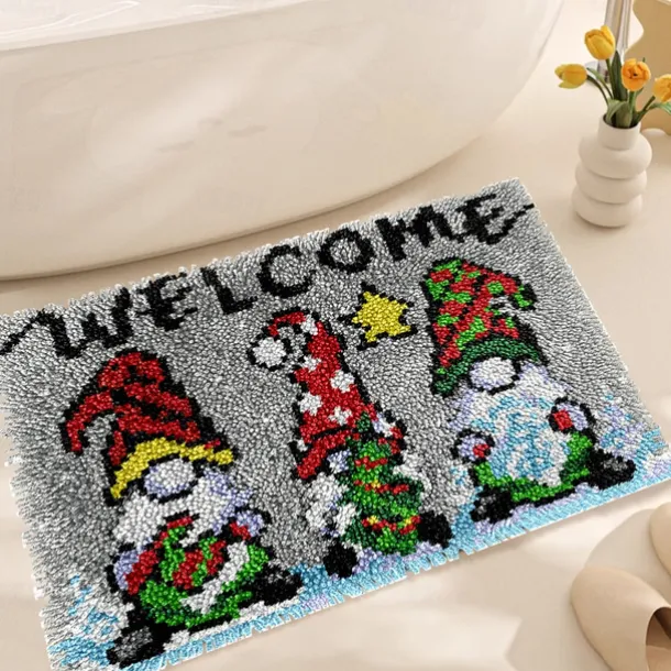 Latch Hook Kit DIY Bathroom Rug Craft Kit Crochet Yarn Pillow Kit for Beginners Handcraft Printed Mats Embroidery Set for Adults Mother's Day Gifts