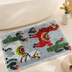 Latch Hook Kit DIY Bathroom Rug Craft Kit Crochet Yarn Pillow Kit for Beginners Handcraft Printed Mats Embroidery Set for Adults Mother's Day Gifts