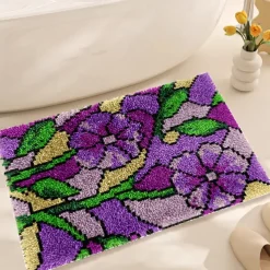 Latch Hook Kit DIY Bathroom Rug Craft Kit Crochet Yarn Pillow Kit for Beginners Handcraft Printed Mats Embroidery Set for Adults Mother's Day Gifts