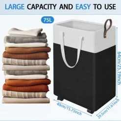 Laundry Hamper with Wheels and Lid, 75/90L Rolling Clothes Basket with Handle, Large Laundry Hamper for Bedroom, Bathroom, Dorm, Laundry Room