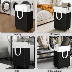 Laundry Hamper with Wheels and Lid, 75/90L Rolling Clothes Basket with Handle, Large Laundry Hamper for Bedroom, Bathroom, Dorm, Laundry Room