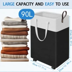 Laundry Hamper with Wheels and Lid, 75/90L Rolling Clothes Basket with Handle, Large Laundry Hamper for Bedroom, Bathroom, Dorm, Laundry Room