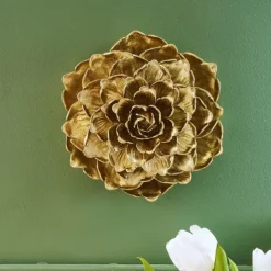 8-Layer Flower Wall Hanging Decoration, Vintage Gold Resin Wall Decor, Handmade Craft Ornament for Home and Store Wall Decoration