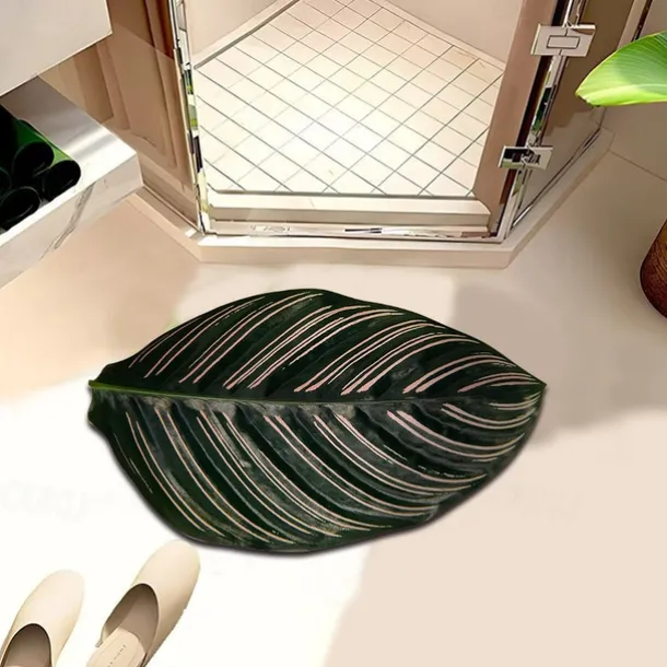 Leaf Shape Doormat Kitchen Mat Floor Mat Non-Slip Area Rug Oil Proof Rug Indoor Outdoor Mat Bedroom Decor Bathroom Mat Entrance Rug
