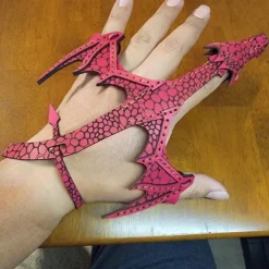 Leather Hand Dragon Bracelet - Vegetable Tanned Leather Hand Puppet with Scale Texture, Adjustable Fit for 5