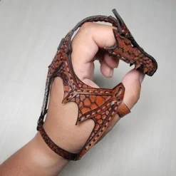 Leather Hand Dragon Bracelet - Vegetable Tanned Leather Hand Puppet with Scale Texture, Adjustable Fit for 5