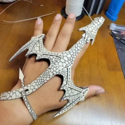 Leather Hand Dragon Bracelet - Vegetable Tanned Leather Hand Puppet with Scale Texture, Adjustable Fit for 5