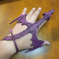 Leather Hand Dragon Bracelet - Vegetable Tanned Leather Hand Puppet with Scale Texture, Adjustable Fit for 5