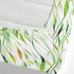 Leaves Pattern Fitted Sheet Set 100% Cotton Ultra Soft Breathable Silky Bed Sheets Deep Pocket Bedding Sheets 3 Piece Queen King Size