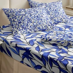 Leaves Pattern Fitted Sheet Set 100% Cotton Ultra Soft Breathable Silky Bed Sheets Deep Pocket Bedding Sheets 3 Piece Queen King Size