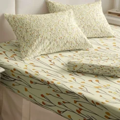 Leaves Pattern Fitted Sheet Set 100% Cotton Ultra Soft Breathable Silky Bed Sheets Deep Pocket Bedding Sheets 3 Piece Queen King Size