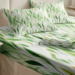 Leaves Pattern Fitted Sheet Set 100% Cotton Ultra Soft Breathable Silky Bed Sheets Deep Pocket Bedding Sheets 3 Piece Queen King Size