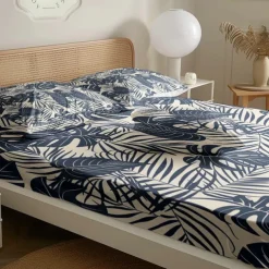 Leaves Spring Pattern Fitted Sheet Set 100% Cotton Ultra Soft Breathable Silky Bed Sheets Deep Pocket Bedding Sheets 3 Piece Queen King Size