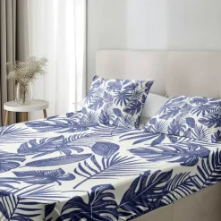 Leaves Spring Pattern Fitted Sheet Set 100% Cotton Ultra Soft Breathable Silky Bed Sheets Deep Pocket Bedding Sheets 3 Piece Queen King Size