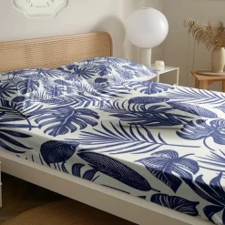 Leaves Spring Pattern Fitted Sheet Set 100% Cotton Ultra Soft Breathable Silky Bed Sheets Deep Pocket Bedding Sheets 3 Piece Queen King Size