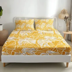 Leaves Spring Pattern Fitted Sheet Set 100% Cotton Ultra Soft Breathable Silky Bed Sheets Deep Pocket Bedding Sheets 3 Piece Queen King Size