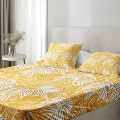 Leaves Spring Pattern Fitted Sheet Set 100% Cotton Ultra Soft Breathable Silky Bed Sheets Deep Pocket Bedding Sheets 3 Piece Queen King Size