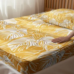 Leaves Spring Pattern Fitted Sheet Set 100% Cotton Ultra Soft Breathable Silky Bed Sheets Deep Pocket Bedding Sheets 3 Piece Queen King Size