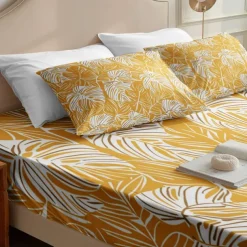 Leaves Spring Pattern Fitted Sheet Set 100% Cotton Ultra Soft Breathable Silky Bed Sheets Deep Pocket Bedding Sheets 3 Piece Queen King Size