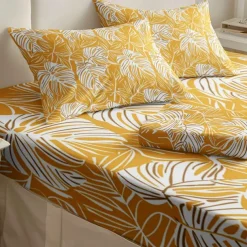 Leaves Spring Pattern Fitted Sheet Set 100% Cotton Ultra Soft Breathable Silky Bed Sheets Deep Pocket Bedding Sheets 3 Piece Queen King Size