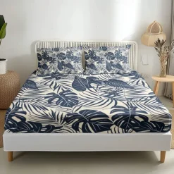 Leaves Spring Pattern Fitted Sheet Set 100% Cotton Ultra Soft Breathable Silky Bed Sheets Deep Pocket Bedding Sheets 3 Piece Queen King Size