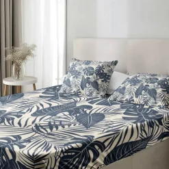 Leaves Spring Pattern Fitted Sheet Set 100% Cotton Ultra Soft Breathable Silky Bed Sheets Deep Pocket Bedding Sheets 3 Piece Queen King Size