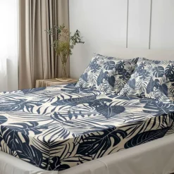 Leaves Spring Pattern Fitted Sheet Set 100% Cotton Ultra Soft Breathable Silky Bed Sheets Deep Pocket Bedding Sheets 3 Piece Queen King Size