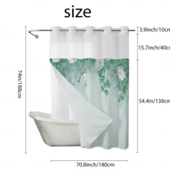 Leaves Waffle-Weave Textured Shower Curtain Set with Snap-in Liner and Sheer Window Water-Repellent Polyester,Grommet Top,120GSM Hotel Quality Spa Style Bathroom Partition No Hooks Required