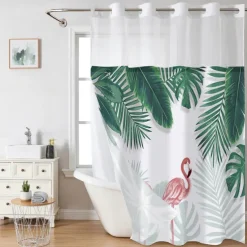 Leaves Waffle-Weave Textured Shower Curtain Set with Snap-in Liner and Sheer Window Water-Repellent Polyester,Grommet Top,120GSM Hotel Quality Spa Style Bathroom Partition No Hooks Required