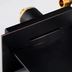 LED Bathroom Sink Mixer Faucet Waterfall Spout 3 Color Water Temperature, Basin Vessel Taps Brass Wall Mounted Single Handle Two Hole Bath Taps With Cold and Hot Hose