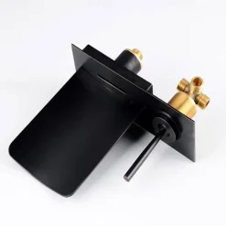 LED Bathroom Sink Mixer Faucet Waterfall Spout 3 Color Water Temperature, Basin Vessel Taps Brass Wall Mounted Single Handle Two Hole Bath Taps With Cold and Hot Hose