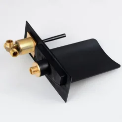 LED Bathroom Sink Mixer Faucet Waterfall Spout 3 Color Water Temperature, Basin Vessel Taps Brass Wall Mounted Single Handle Two Hole Bath Taps With Cold and Hot Hose