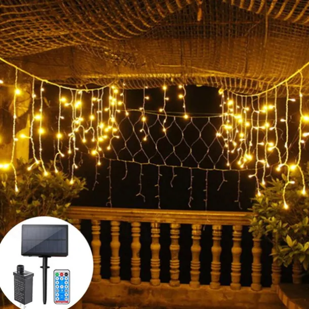 LED Curtain Lights Solar 3x0.5m 4mx0.6m 5x0.8 24V Low Voltage Remote Control Solar Power Plug-in Dual Purpose String Light Thanksgiving Christmas Outdoor Party Garden Decoration Fairy Lights Gypsophila 1 set
