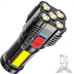 5led Multifunctional Bright Flashlight Outdoor Portable COB Side Light Work Light USB Rechargeable