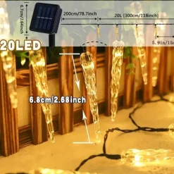 LED Snowflake Icicle String Lights Solar Powered 5m 20LED 6.5m 30LED for Wedding Christmas New Year Thanksgiving Decor Button Control Switch Blinking Feature for Garden Decoration