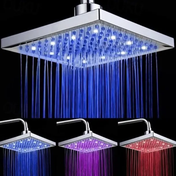 LED Tricolor Luminous Color Top Spray Shower Head With Temperature /9 Inch Water Booster Top Spray (ABS Plating)
