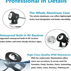 LED Underwater Pond Lights RGB Fountain Spot Lights Remote Control RGB Waterproof Color Changing 12V LED Beads for Landscape