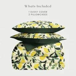 Lemon Vintage Duvet Cover Set 3 Pieces, Botanical Patterns, Soft Microfiber Bedding Set Machine Washable, Available in Queen, King, and Twin Sizes, Comfortable & Stylish