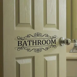 Letter Graphic Wall Sticker, English Logo Bathroom Wall Door Sticker, Removable Wall Decals For Home Bathroom, Home Decor
