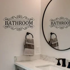 Letter Graphic Wall Sticker, English Logo Bathroom Wall Door Sticker, Removable Wall Decals For Home Bathroom, Home Decor