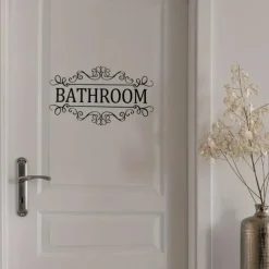 Letter Graphic Wall Sticker, English Logo Bathroom Wall Door Sticker, Removable Wall Decals For Home Bathroom, Home Decor